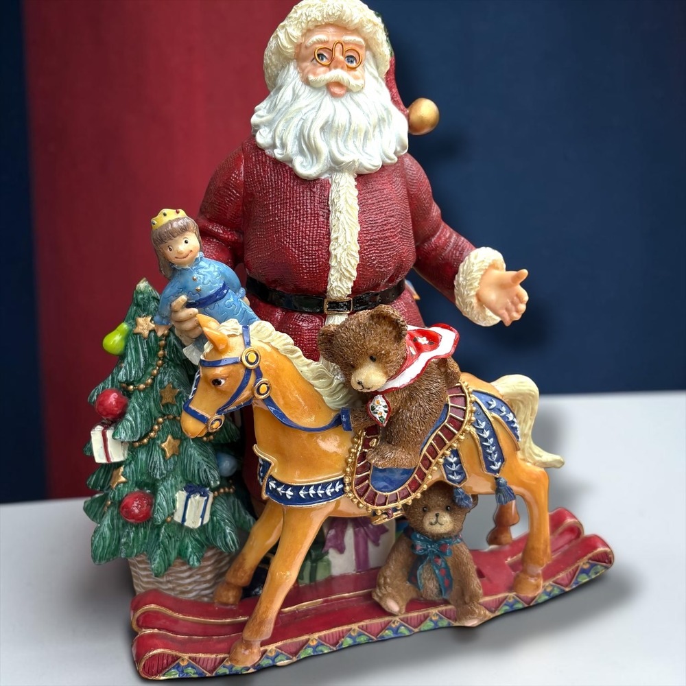 Fitz and Floyd Old Fashioned Christmas Musical Santa Rocking Horse Toyland 2003